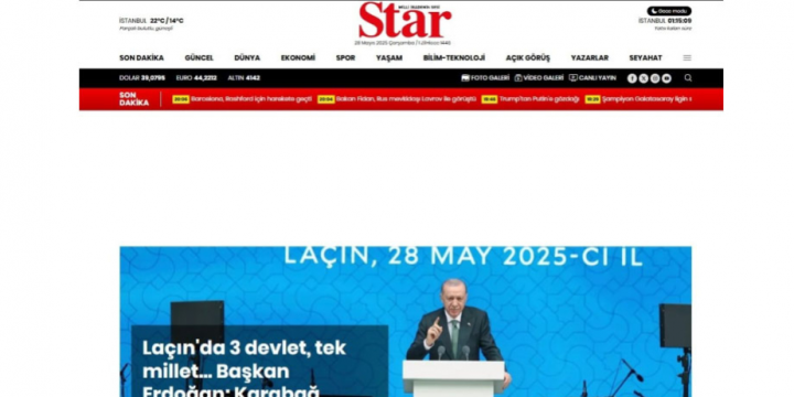 Türkiyə mediası Laçında üç qardaş ölkənin liderlərinin Zirvə görüşünə geniş yer ayırıb