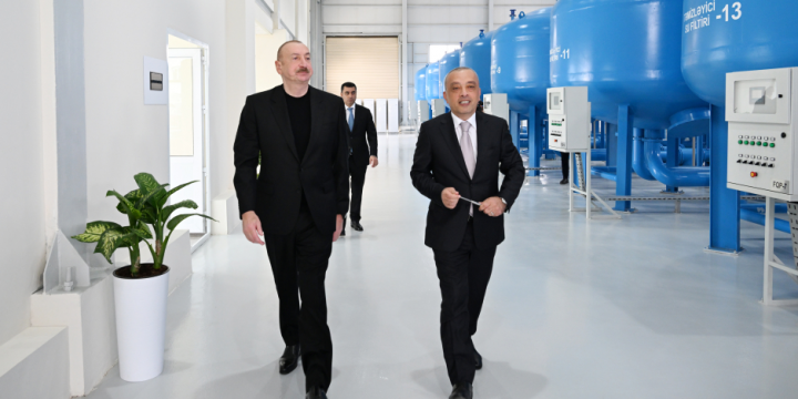 Prezident İlham Əliyev Yevlax şəhəri qumsüzgəc texnologiyalı sutəmizləyici qurğunun açılışında iştirak edib