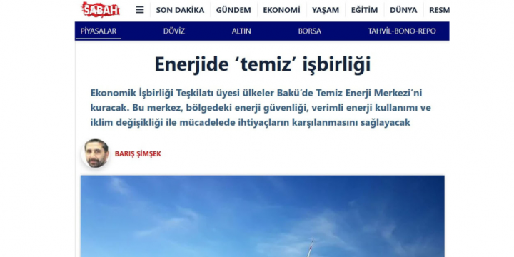 Sabah Newspaper: ECO clean energy center in Baku to boost fight against climate crisis