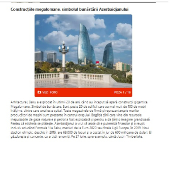 Romanian publication: Azerbaijan – attractive architecture and a safe urban environment