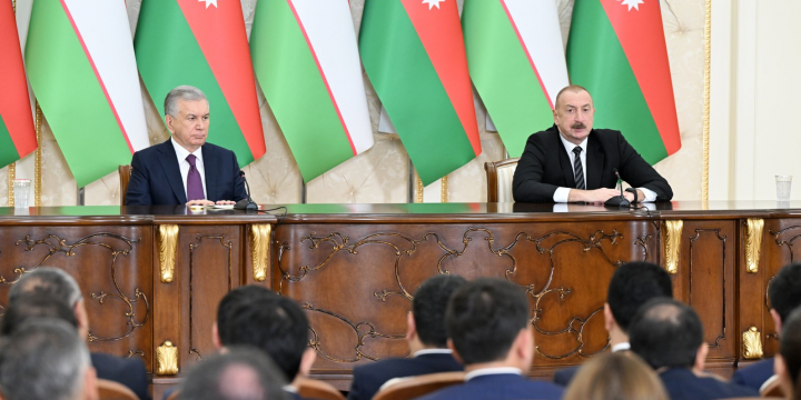 President of Azerbaijan Ilham Aliyev and President of Uzbekistan Shavkat Mirziyoyev made press statements