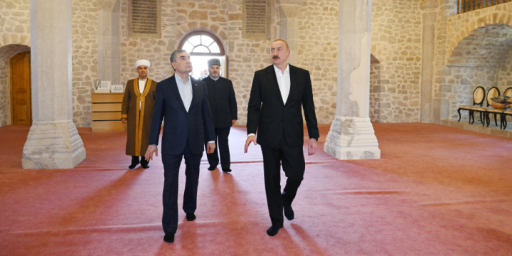 President of Azerbaijan and Chairman of Turkmenistan’s Halk Maslahaty visited Yukhari Govhar Agha Mosque in Shusha 