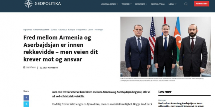 Norwegian publication highlights prospects of peace agreement between Azerbaijan and Armenia