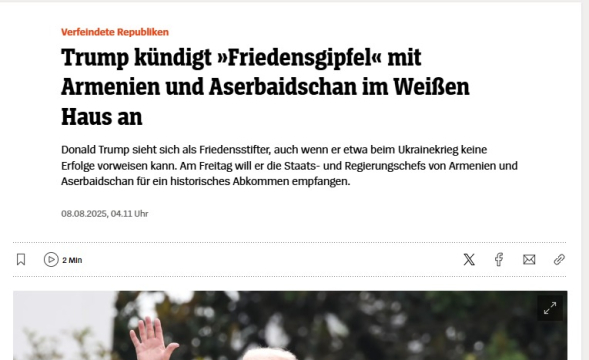 German media highlights upcoming meeting between leaders of Azerbaijan and Armenia in Washington