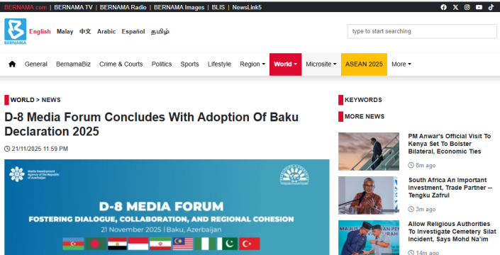 Malaysian media covers D-8 Media Forum held in Baku