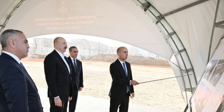 Prezident İlham Əliyev Xankəndidə Qarabağ Universitetinin Mühəndislik fakültəsinin binasının təməlini qoyub