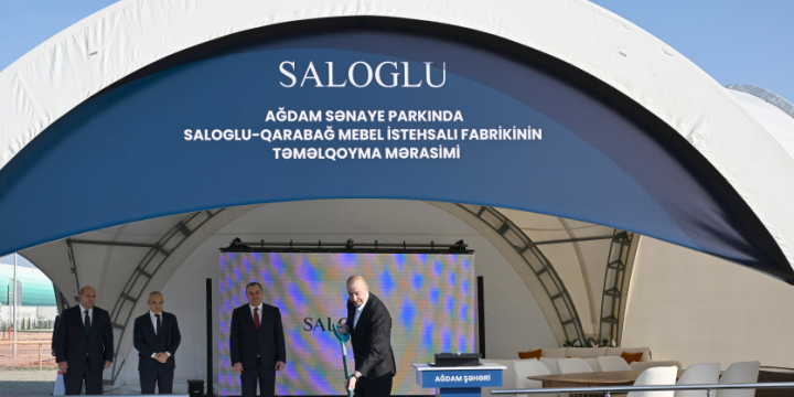 Prezident İlham Əliyev Ağdam Sənaye Parkında “Saloğlu Qarabağ” MMC-nin istehsal müəssisəsinin təməlini qoyub