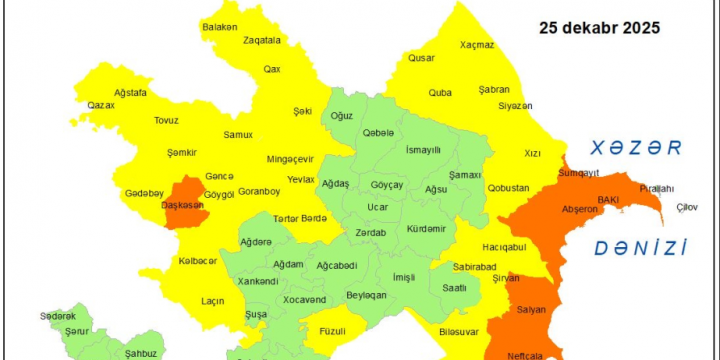 Küləkli hava şəraiti ilə bağlı sarı və narıncı xəbərdarlıq verilib