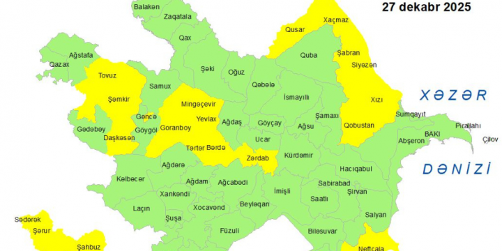 Küləkli hava şəraiti ilə bağlı sarı xəbərdarlıq verilib