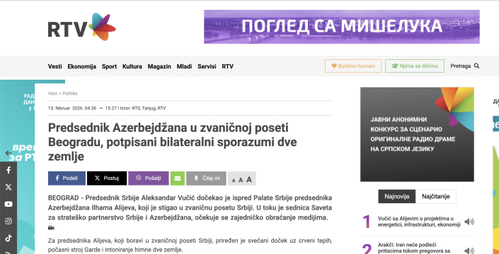 Strategic partnership between Baku and Belgrade in Serbian media spotlight