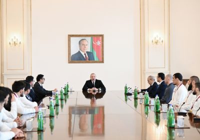 Prezident İlham Əliyev Avropa çempionatında komanda hesabında çempion olan güləşçiləri qəbul edib